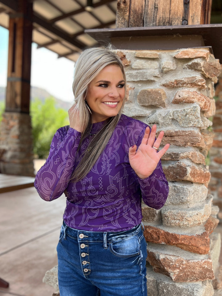 Bonfire Nights Purple Mesh Top | gussieduponline