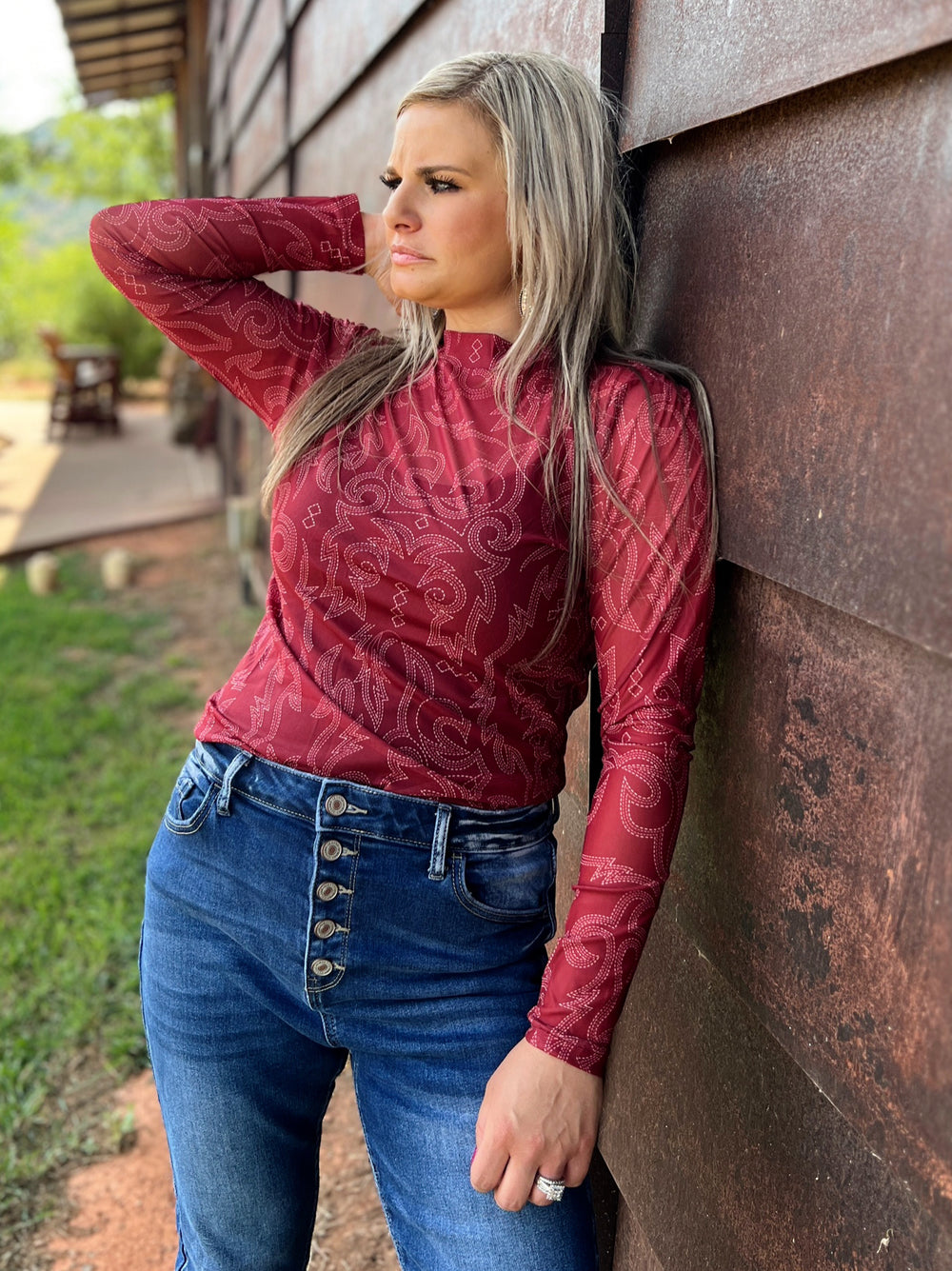 Bonfire Nights Maroon Mesh Top | gussieduponline