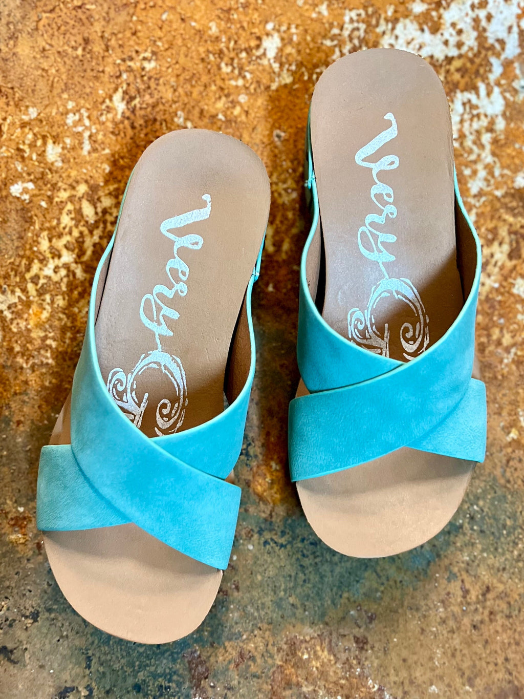 Crossed Paths Turquoise Sandals