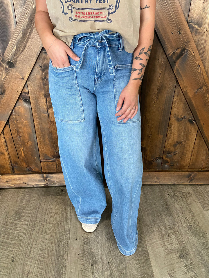Vervet High Rise w/ Drawstring Wide Leg Jeans