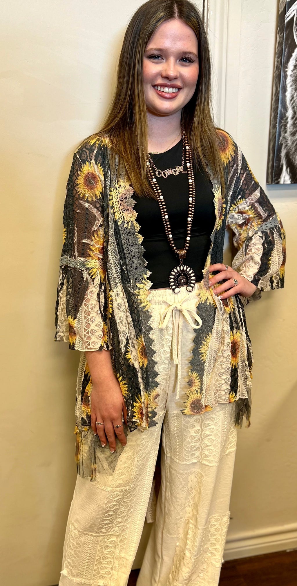Blowing Sunflower Lace Duster