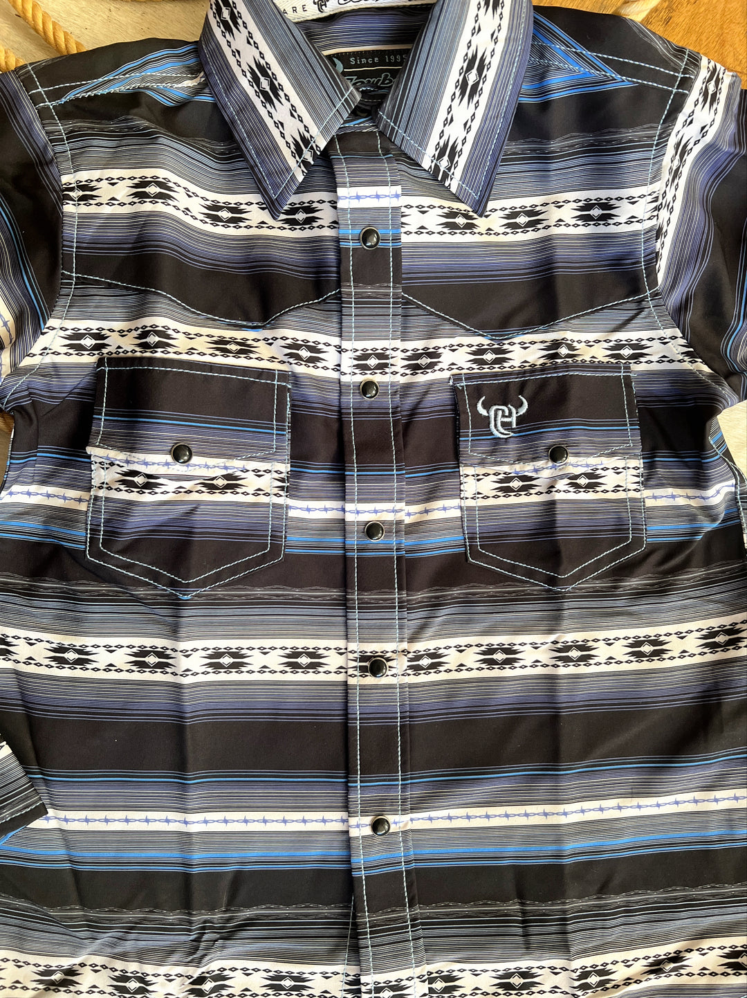 Cowboy Hardware Youth Striped Aztec Button Up | gussieduponline