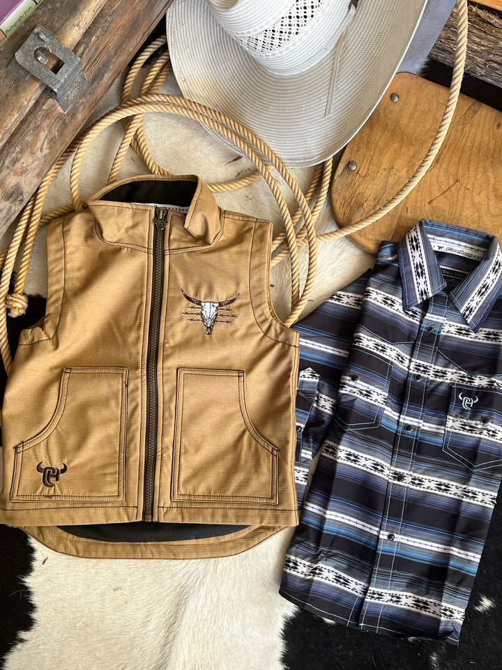 Cowboy Hardware Youth Live Free Tech Woodsman Vest - Buckskin | gussieduponline