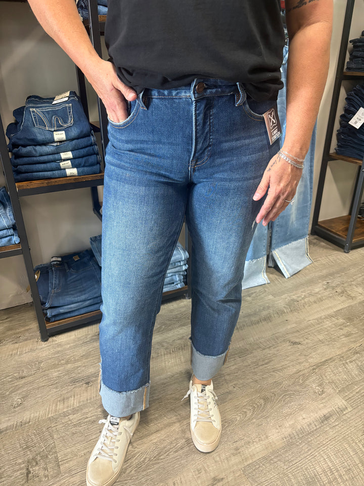 Risen 4-Way Stretch Mid Rise Cuffed Jeans