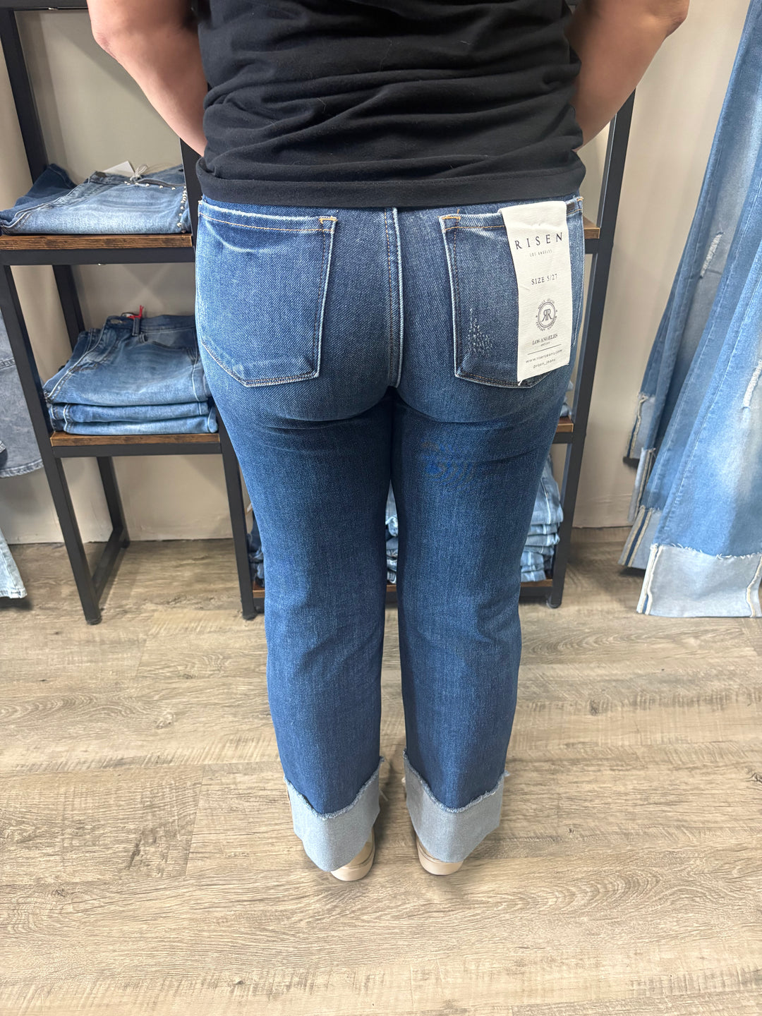 Risen 4-Way Stretch Mid Rise Cuffed Jeans