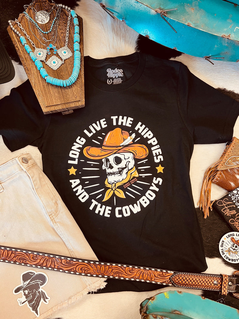 Punchy graphic tees. Western graphic tees. Cowgirl graphic tees. Hippies and cowboys. Country graphic tee. Rodeo graphic tee. Women's graphic tees. Women's western clothes. Women's western boutique. Vintage western vibes. Graphic tee with a skull on it. Women's western wear. Western boutique. Small business. Woman own