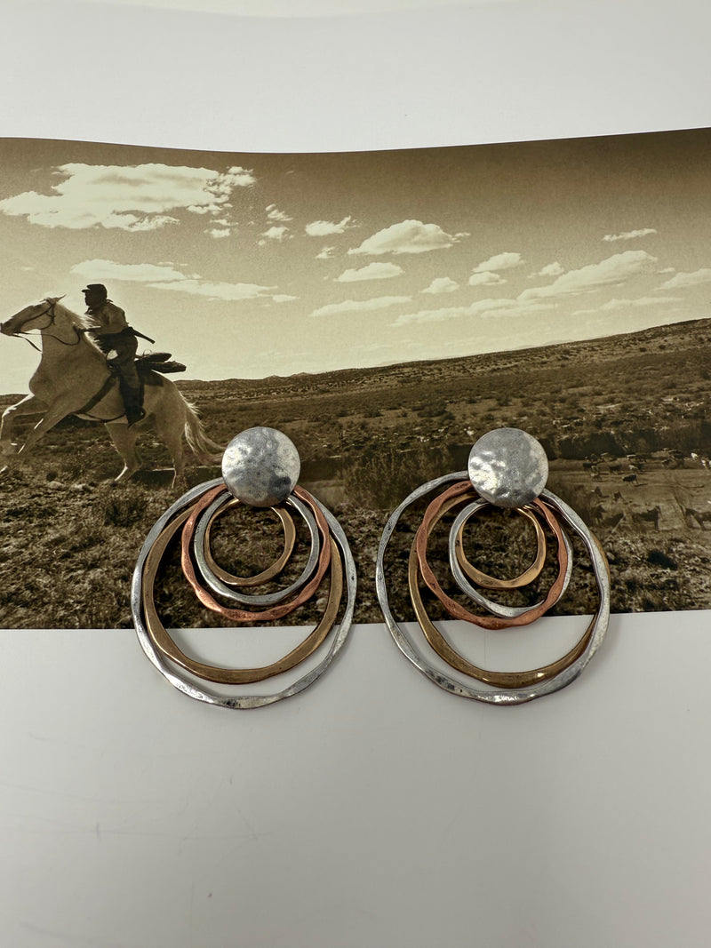 Hammered Multi Ringlet Hoop Post Earrings