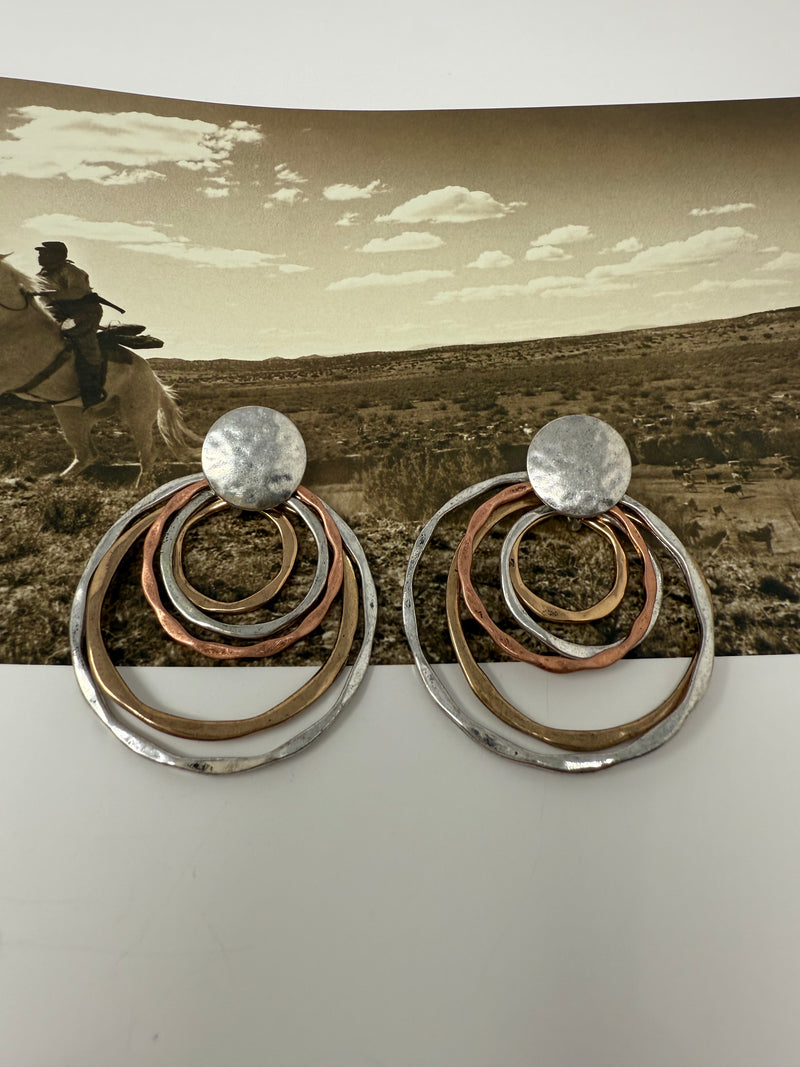 Hammered Multi Ringlet Hoop Post Earrings