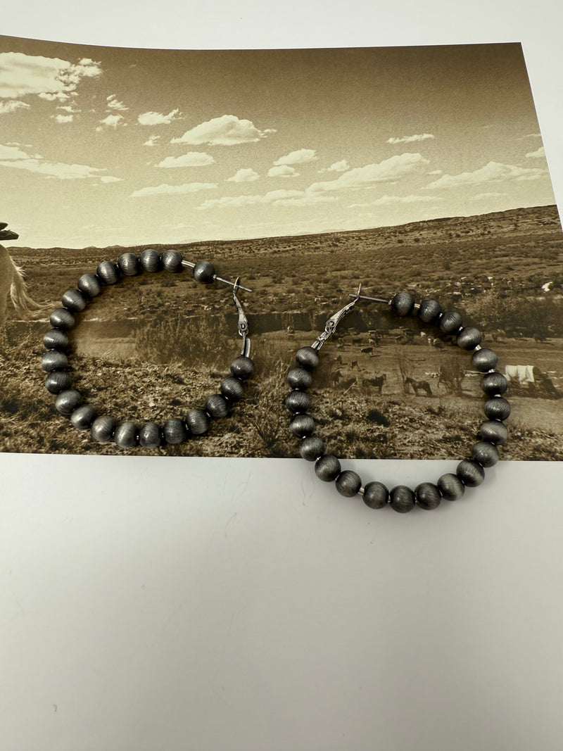 Western Navajo Inspired Pearl Wire Hoop Earring