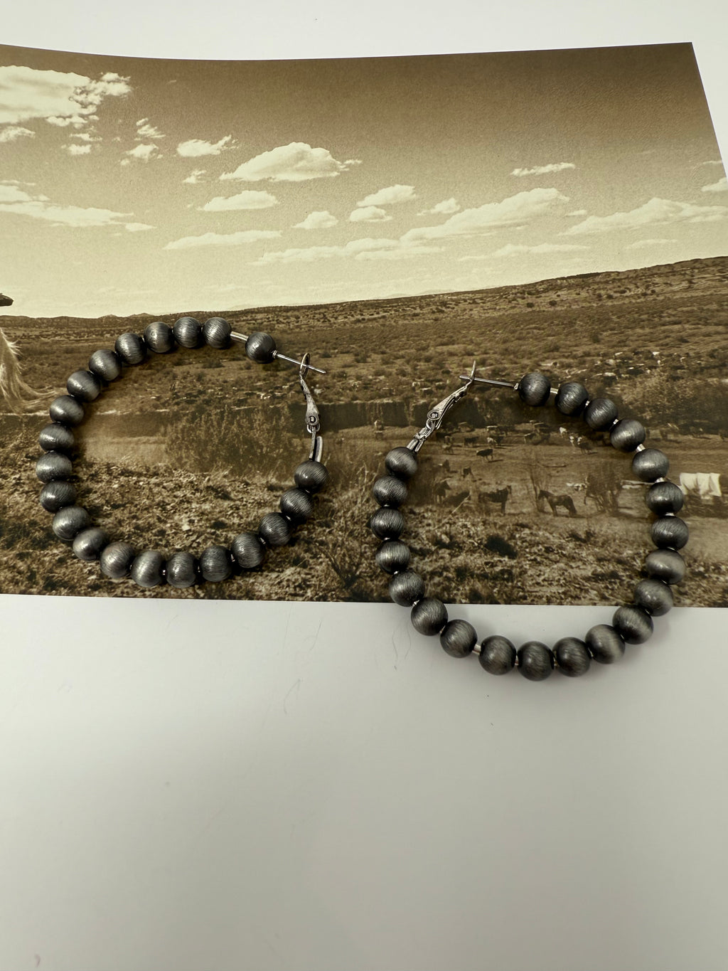 Western Navajo Inspired Pearl Wire Hoop Earring