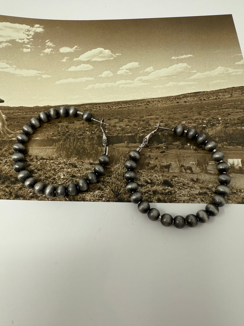 Western Navajo Inspired Pearl Wire Hoop Earring