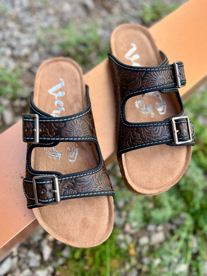 Berry Comfort Dark Chocolate Sandals | gussieduponline