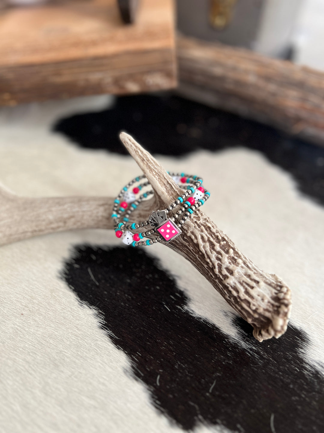 Stretch Bracelet Western Pink Gambling Style Three Strands