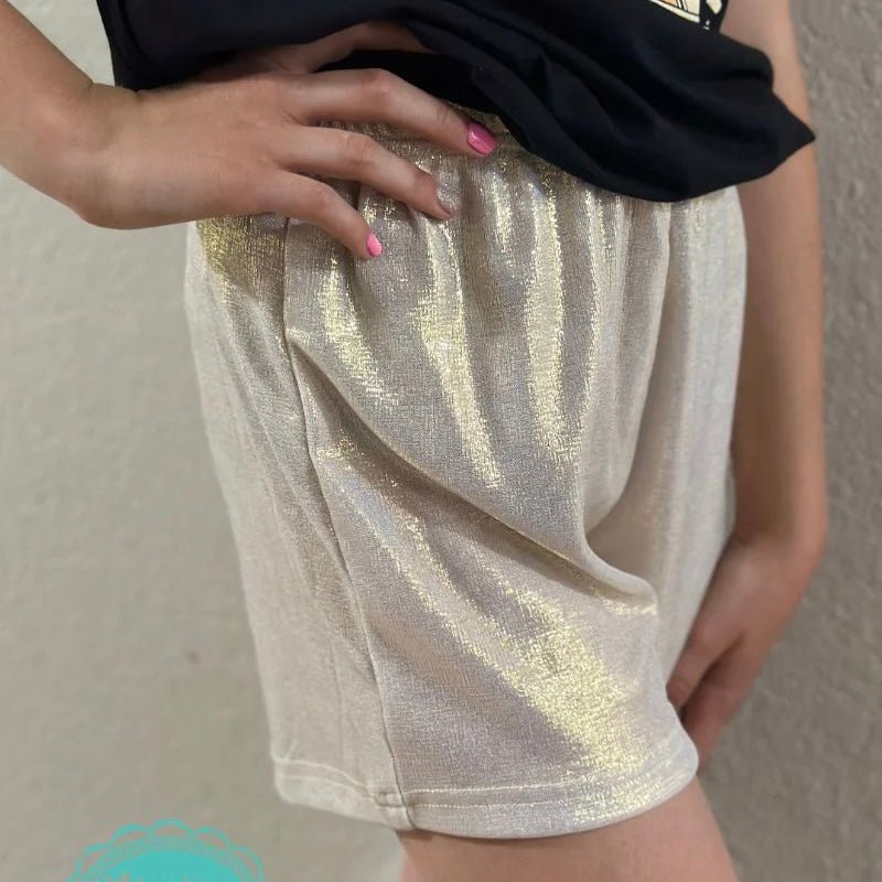 Let your kiddo shine like a disco ball and flaunt their style with our Dream On Shorts! Featuring a super cool silver metallic color and a comfy elastic waistband - so your cutie can feel comfy & look dreamy all day long! You'll be saying "WOW" with every wear!