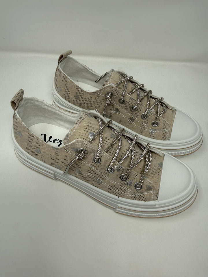 Aman Natural & Silver Heart Sneakers