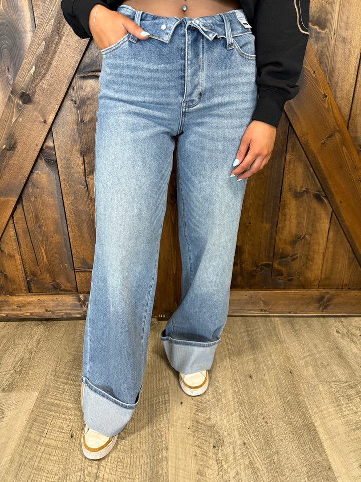 Judy Blue Mid Rise Straight Led w/ Fold Over Waistband