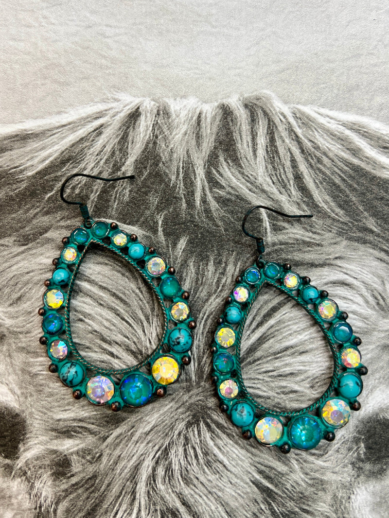 Teardrop Ranch Rhinestone Earrings- 4 Color Choices