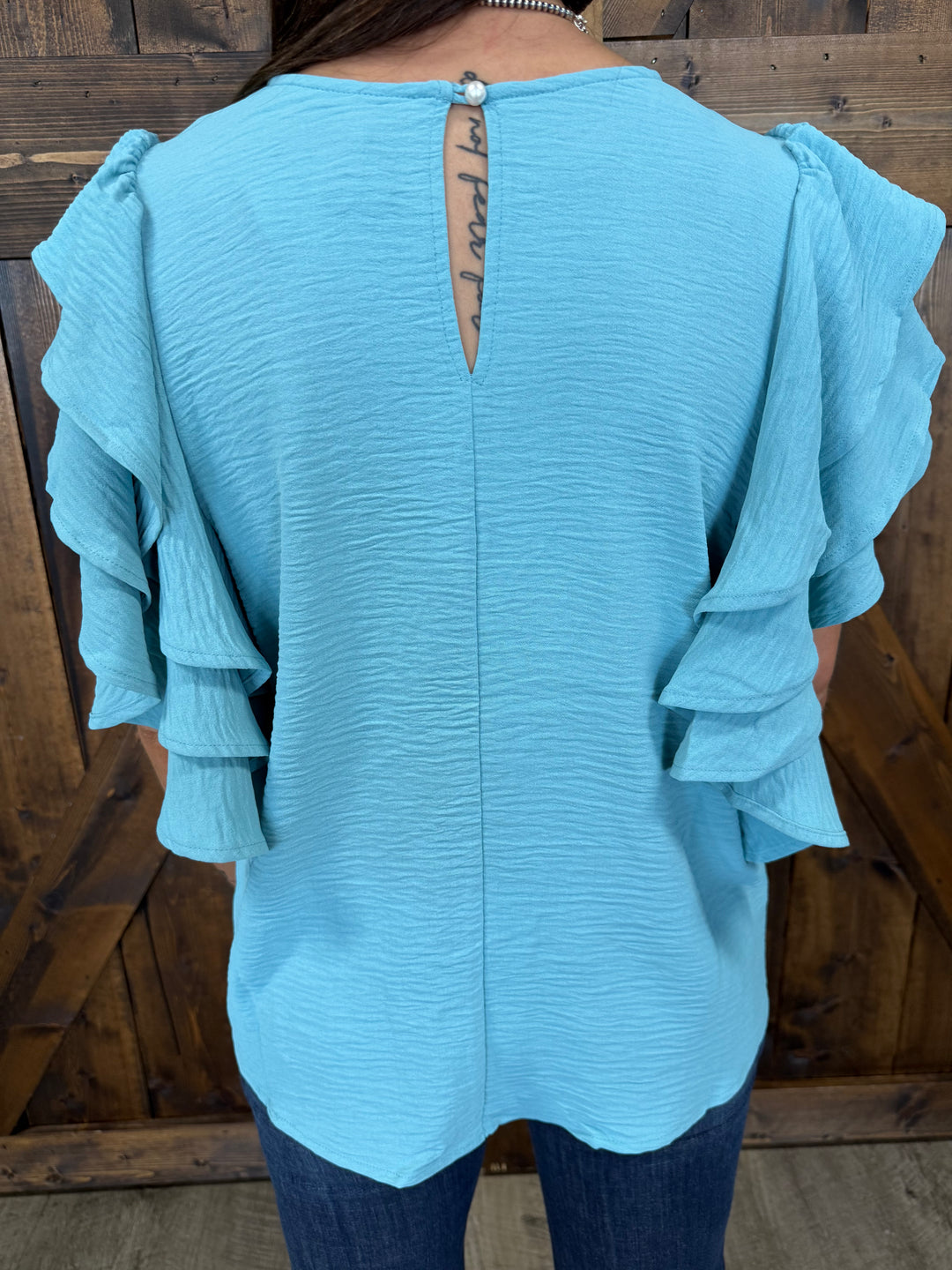 Woven Multi Tiered Ruffle Sleeve Top- 3 Colors