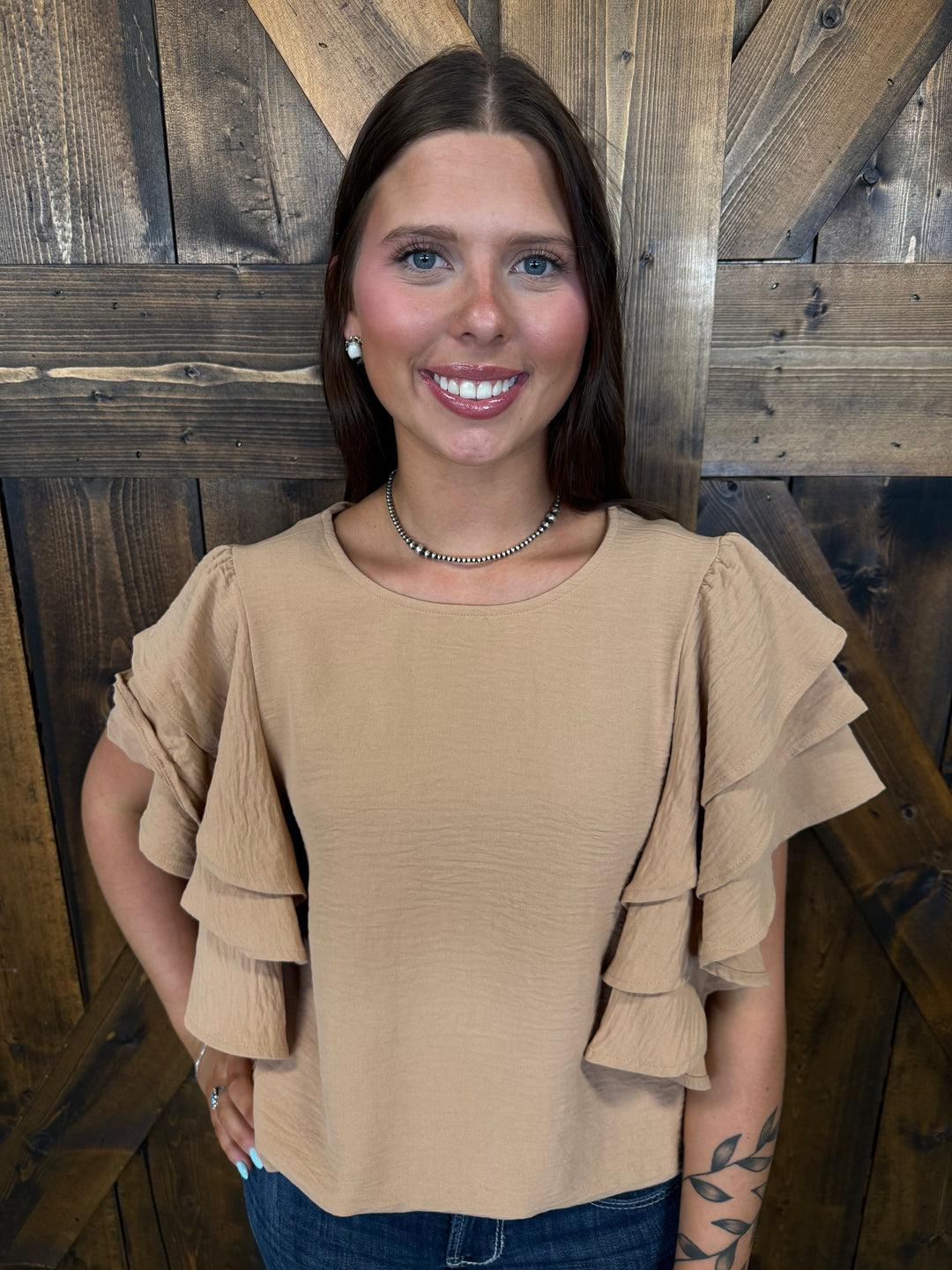 Woven Multi Tiered Ruffle Sleeve Top- 3 Colors