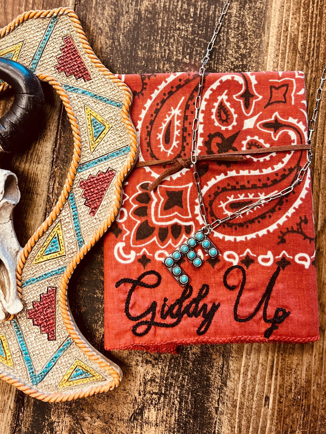 Turquoise Stones Letter Necklace | gussieduponline