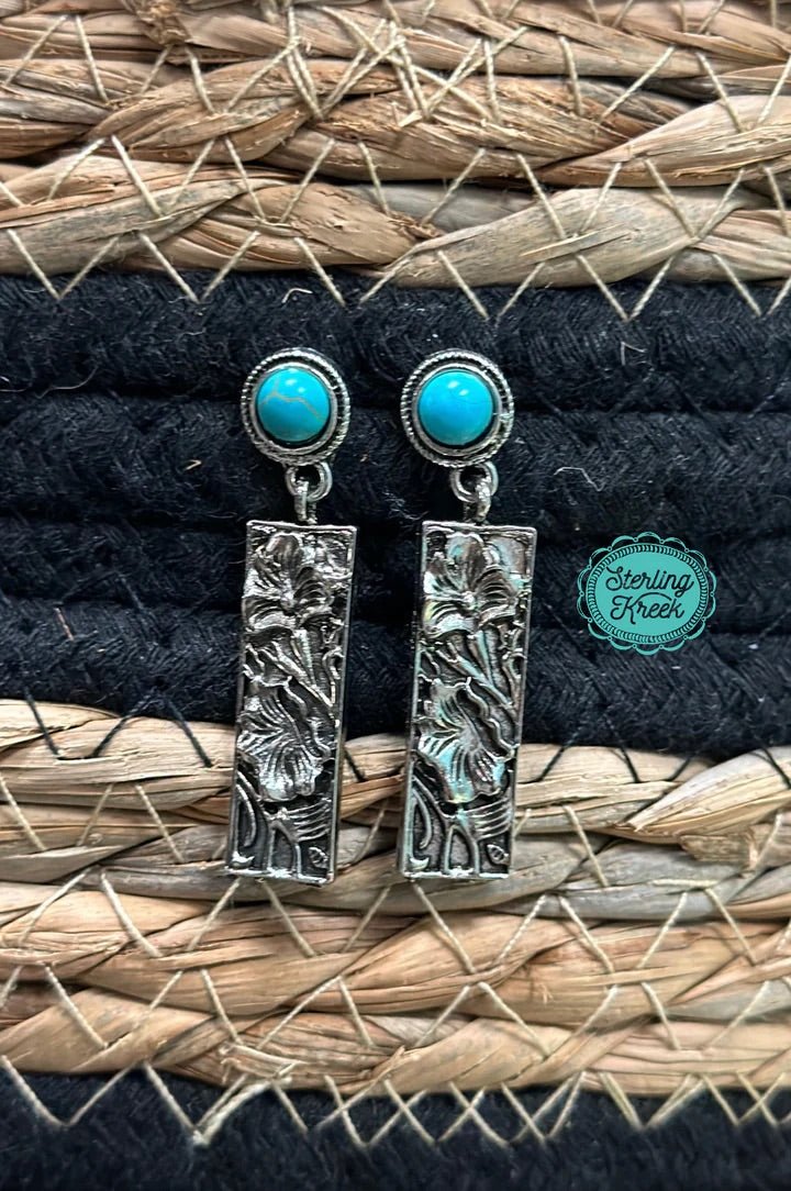 Floral Tooled Turquoise Earrings | gussieduponline