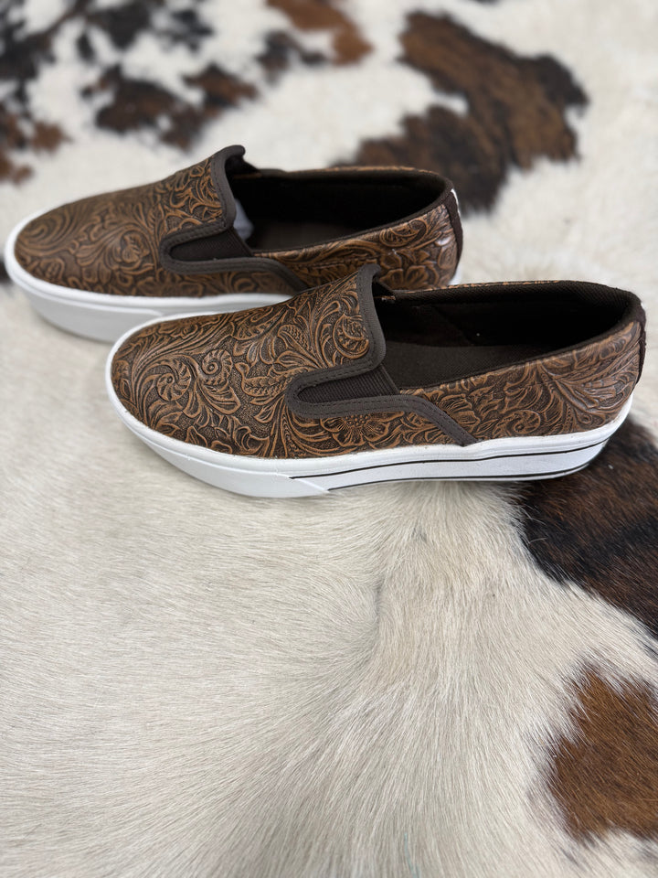 Women's Ariat Skylar Brown Embossed Slip On Shoes