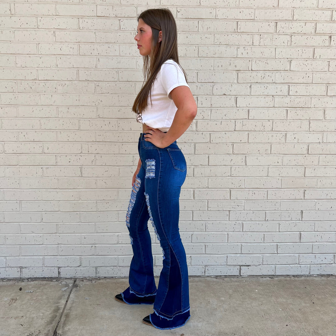Retro Girl Dark Wash Flares | gussieduponline
