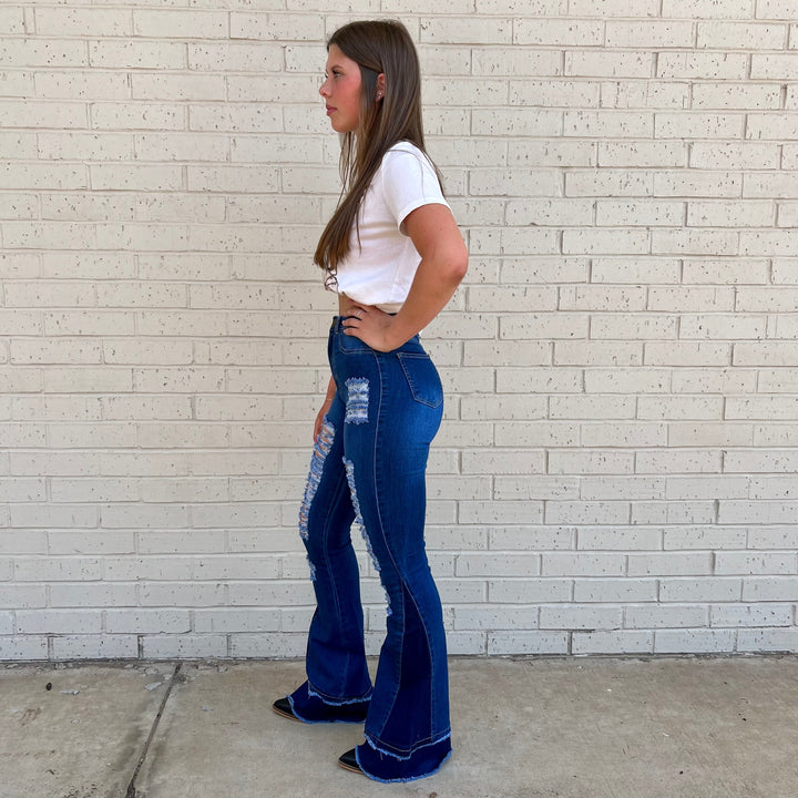 Retro Girl Dark Wash Flares | gussieduponline