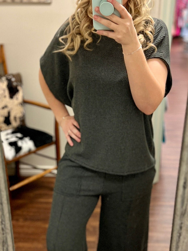 Blumin Appareal/ Gussied Up Online. charcoal. plus. plus size. plus bottoms. lounge pants, terry cloth, charcoal lounge pants. stretchy. comfortable. Get Gussied Up. Small Business. Woman Owned Boutique. 
