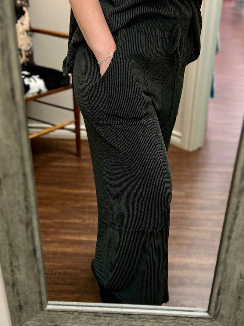 Blumin Apparel. charcoal. lounge pants, terry cloth, charcoal lounge pants. stretchy. comfortable. Get Gussied Up. Small Business. Woman Owned Boutique. 