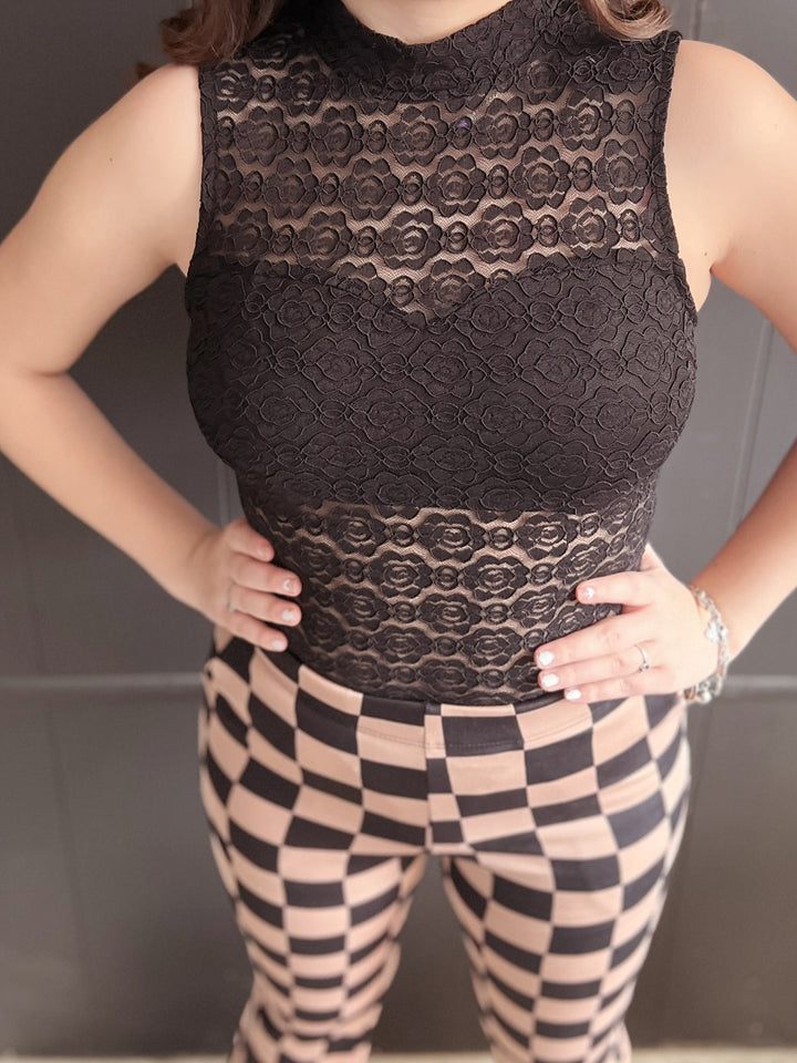 Black Lace Open Back Thong Body Suit*