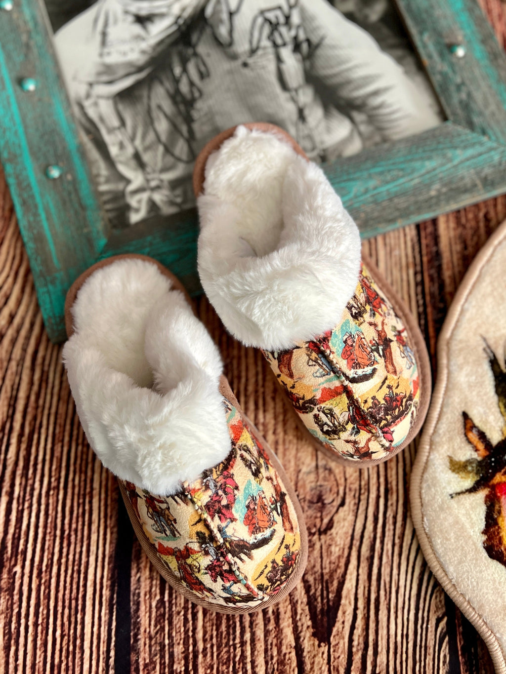 Cowboy Collage Slippers | Gussied Up Online Western style slippers.