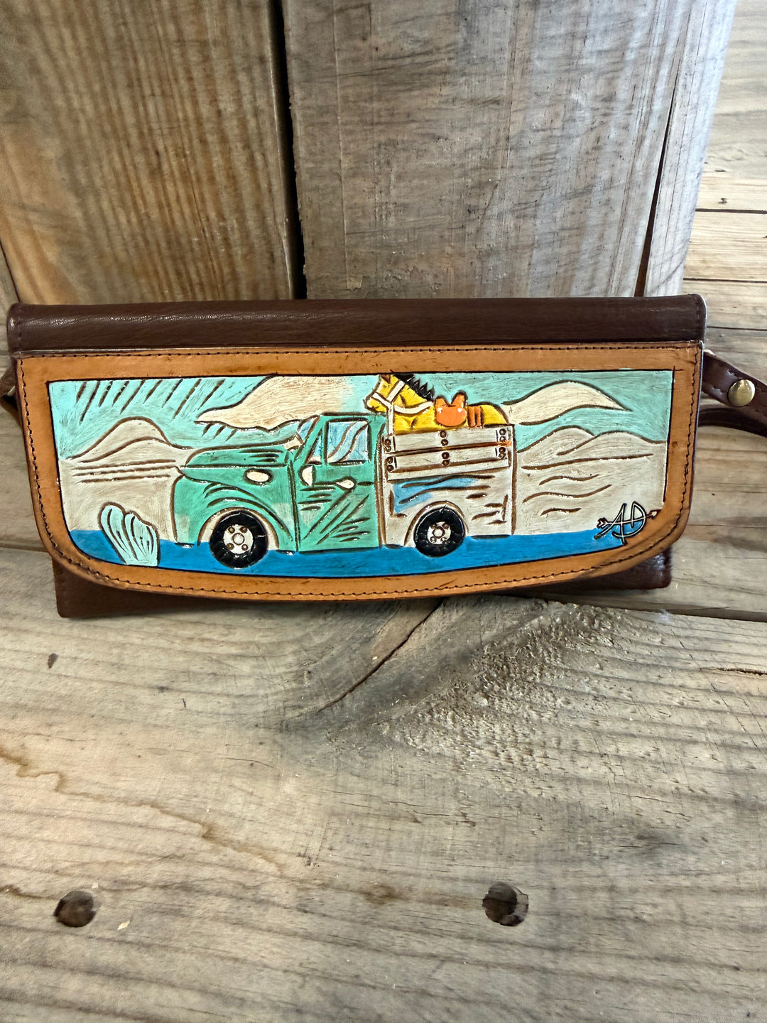 American Darling Vintage CattleTruck Painted Wallet Crossbody