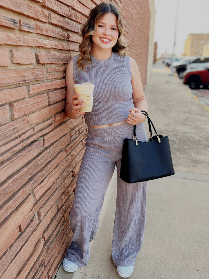 Grey Crinkle Ribbed Two Piece Matching Set (Copy) | gussieduponline