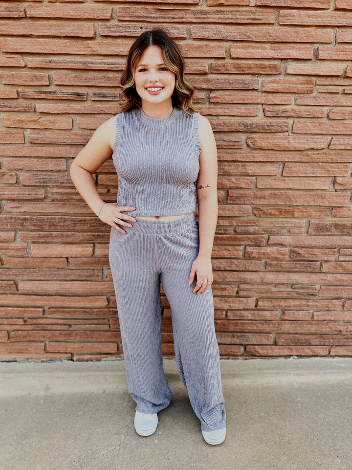 Grey Crinkle Ribbed Two Piece Matching Set (Copy) | gussieduponline