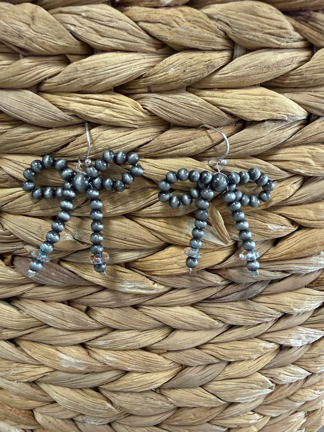 Silver Navajo Inspired Beaded Bow Dangle Earrings -4 Colors