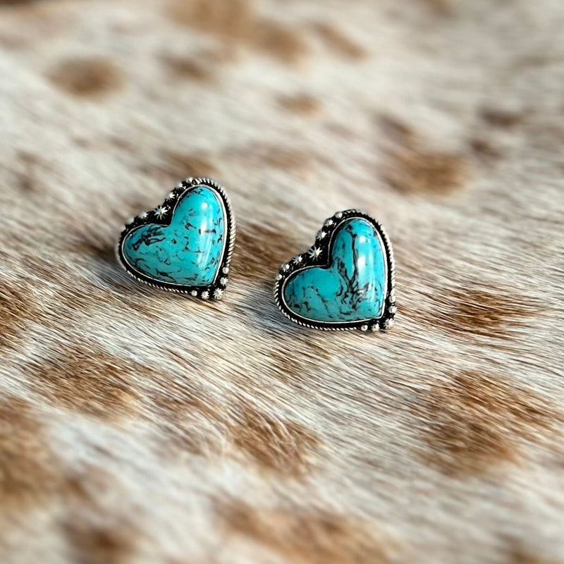 My Achy Breaky Turquoise Heart Stud Earrings