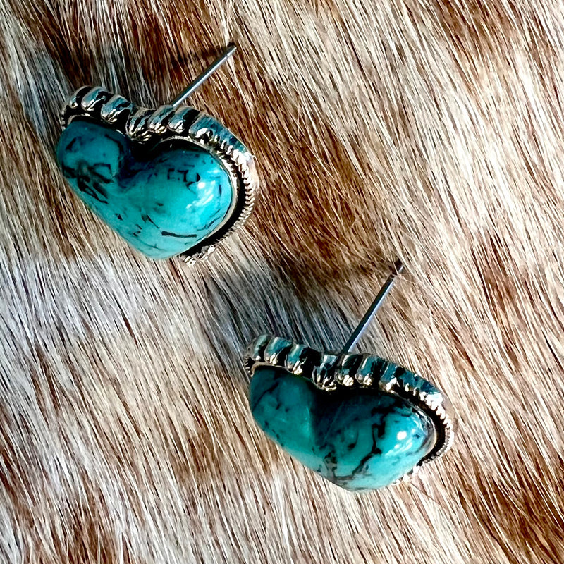 My Achy Breaky Turquoise Heart Stud Earrings