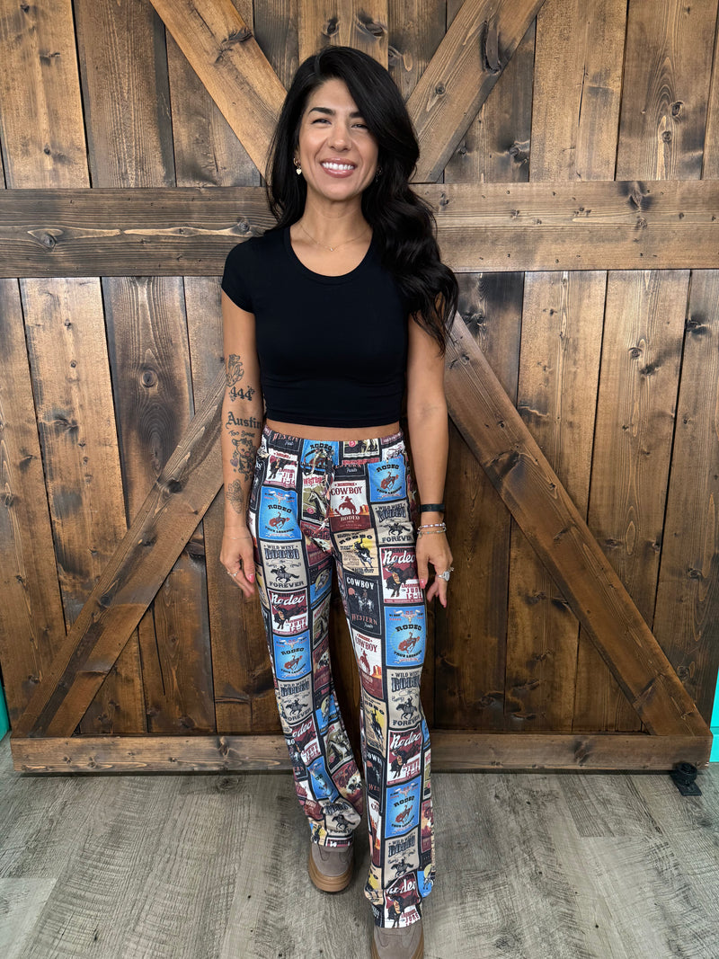 Western Collage Print Pants