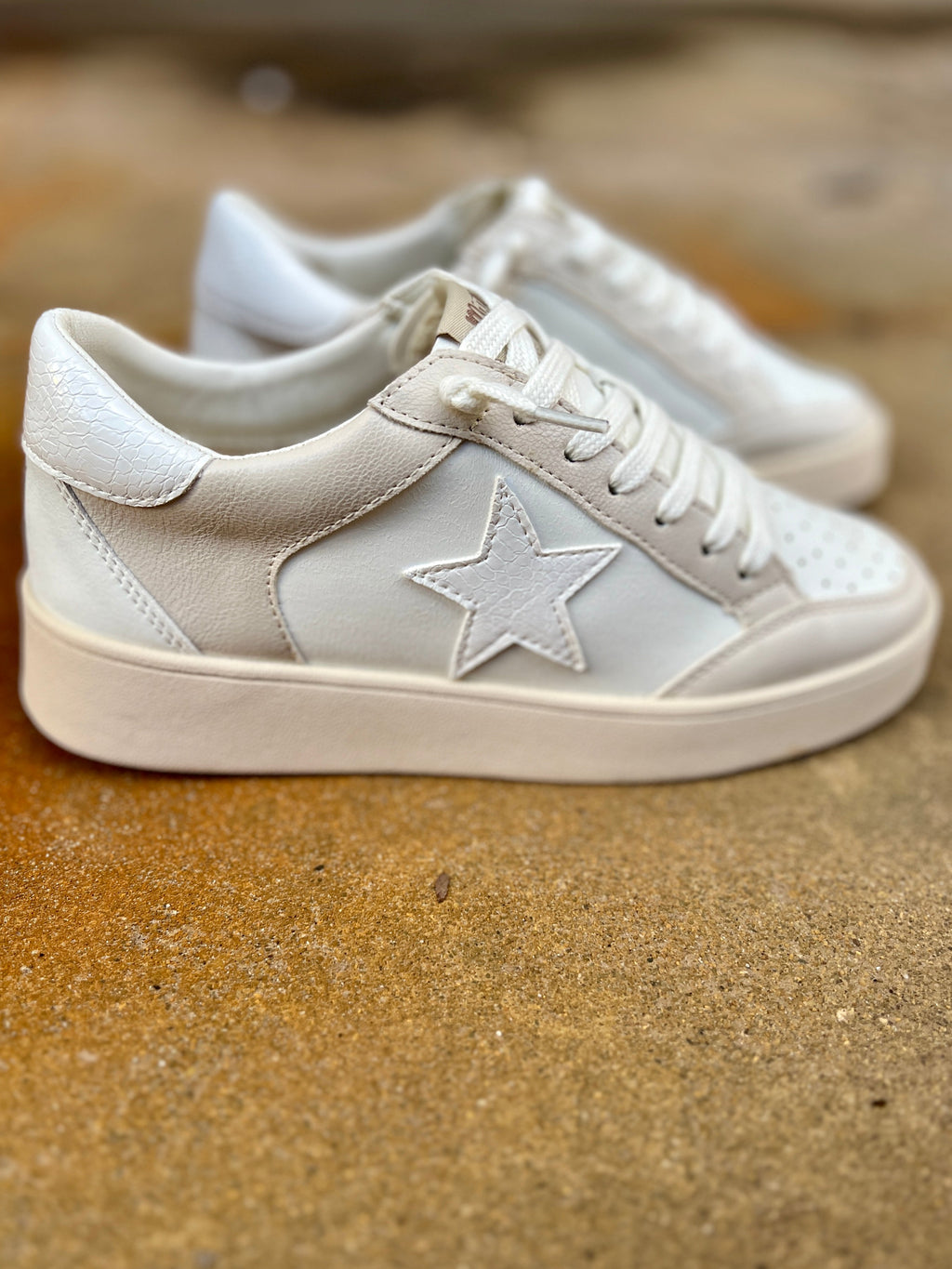 Juniper's Beige Star Sneakers | gussieduponline