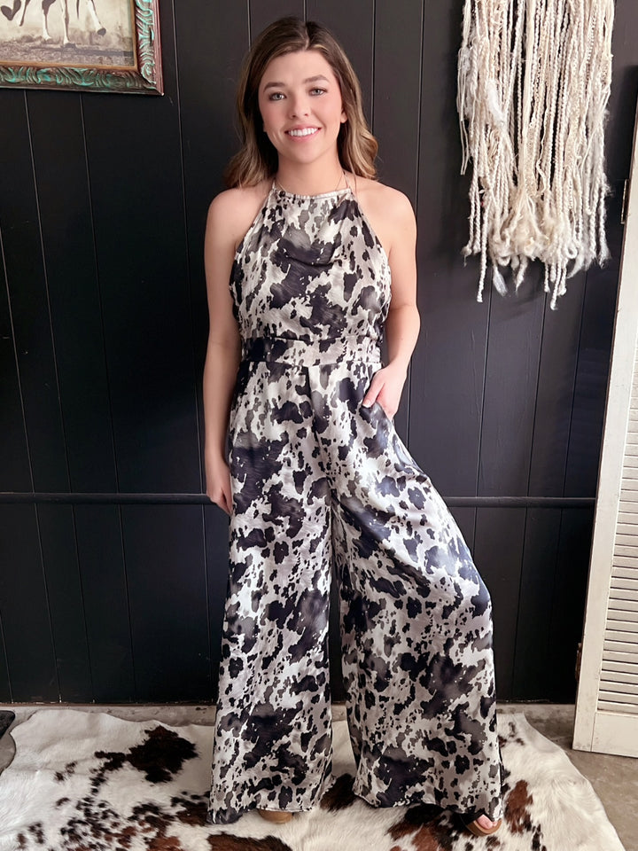 Black And White Open Back Wide Leg Jumpsuit*