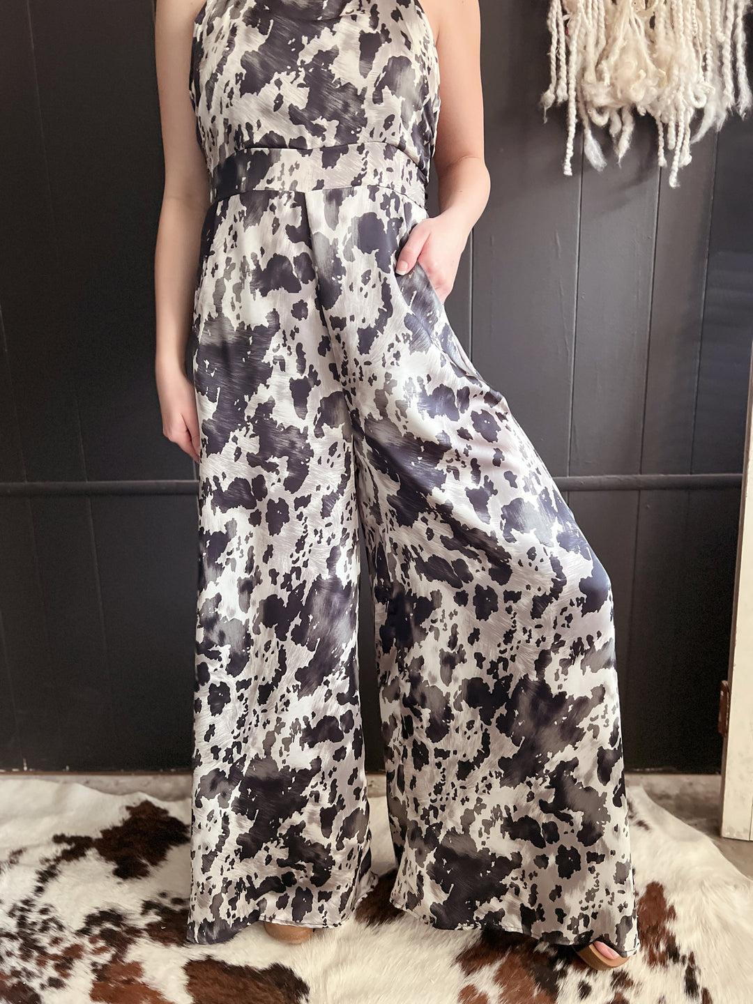 Black And White Open Back Wide Leg Jumpsuit*