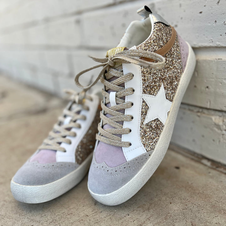 Oxford Lilacs & Gold Sneakers | gussieduponline