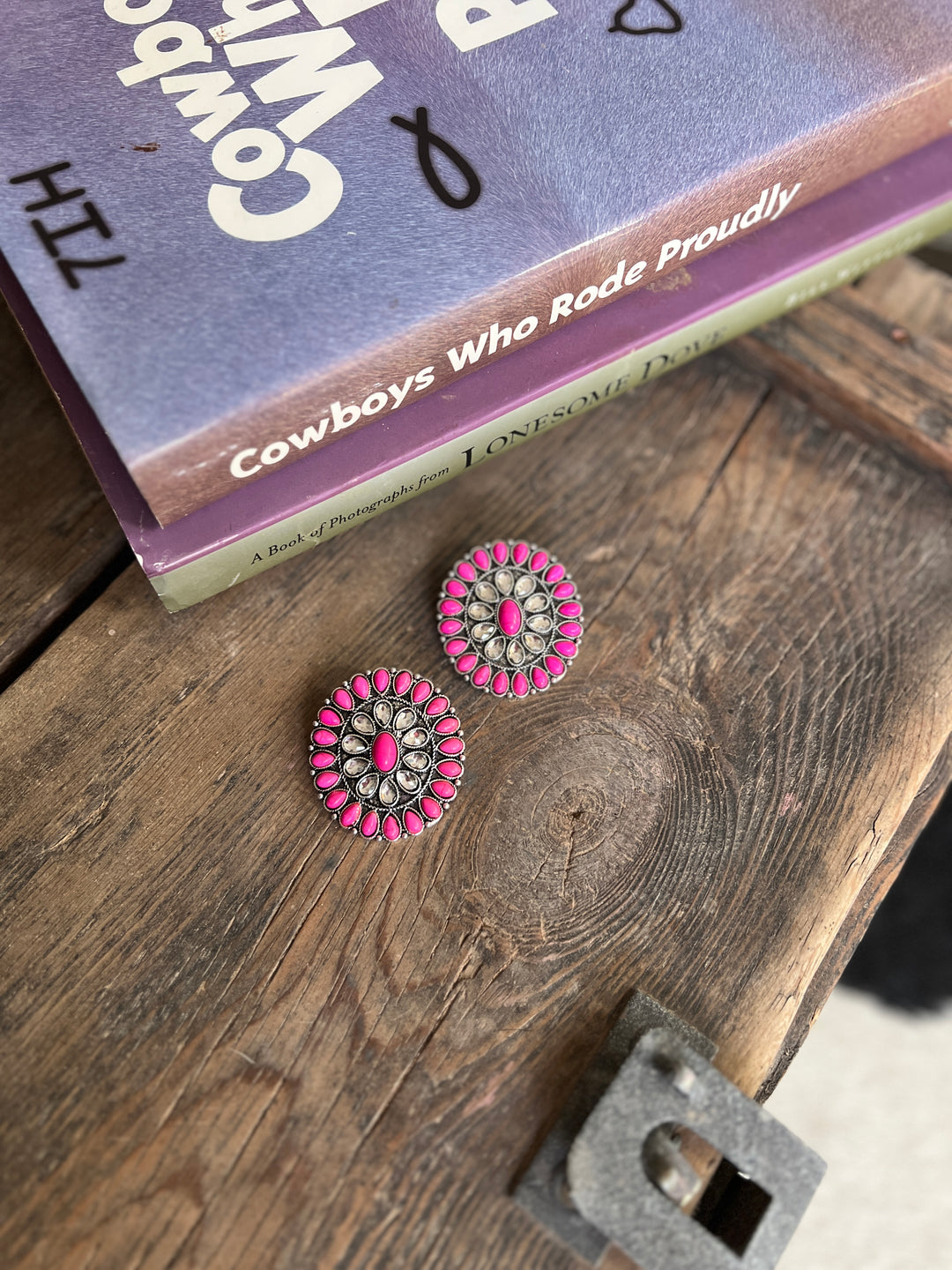 Large Pink And Rhinestone Cluster Post Earring