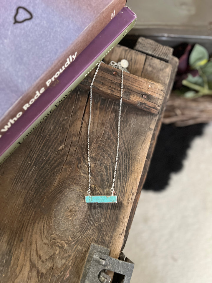Dainty Silver Necklace With Turquoise Colored Bar
