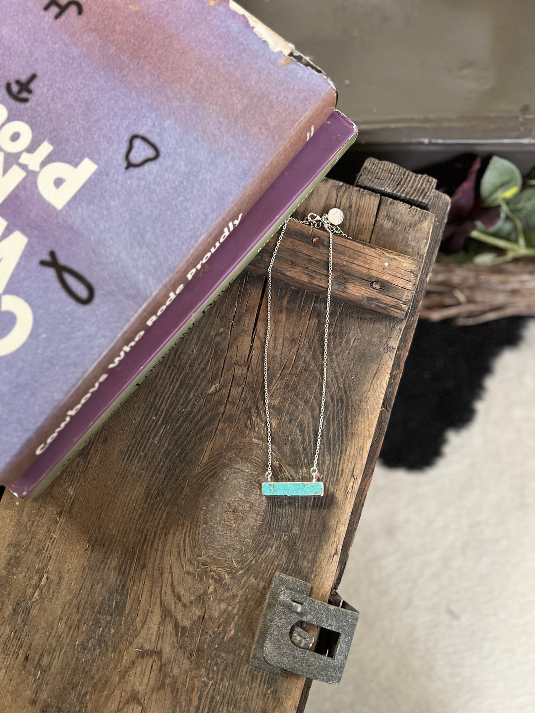 Dainty Silver Necklace With Turquoise Colored Bar