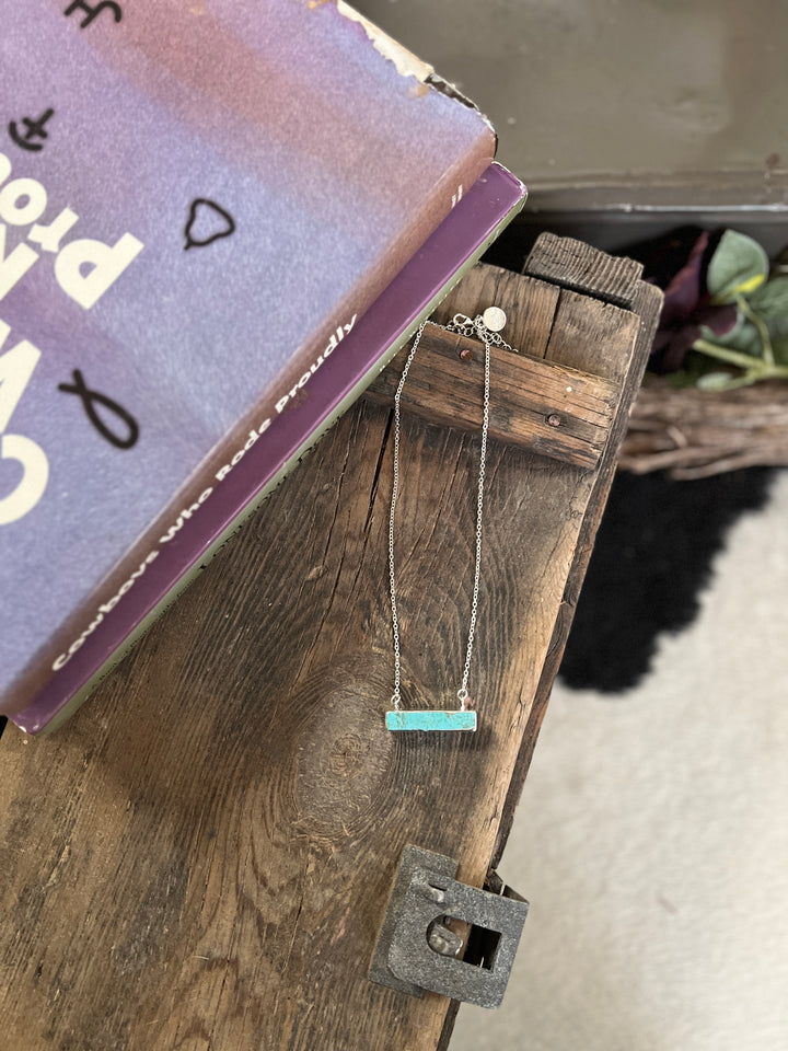 Dainty Silver Necklace With Turquoise Colored Bar