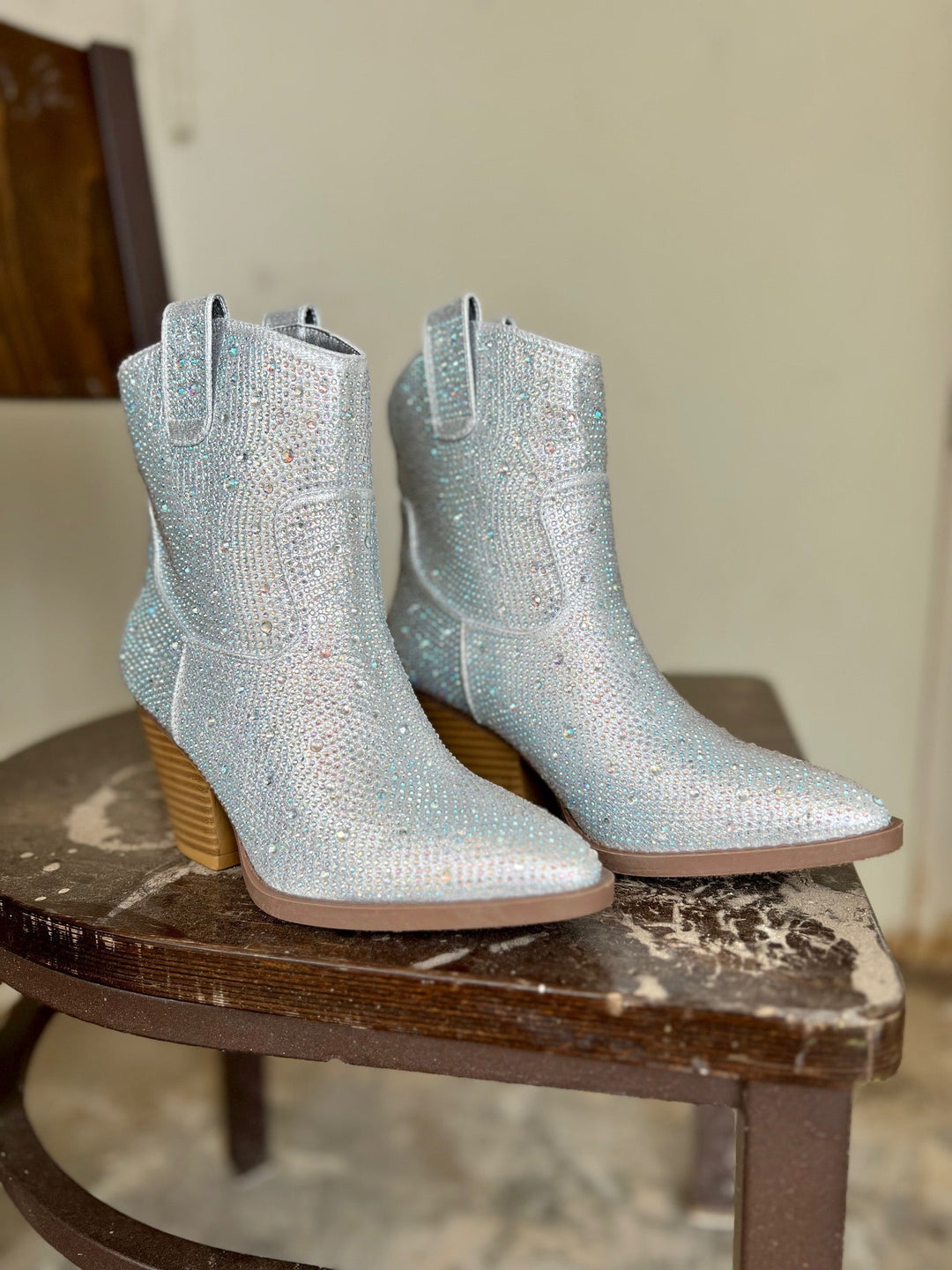 Tres' Rivers Silver Rhinestone Booties* | gussieduponline