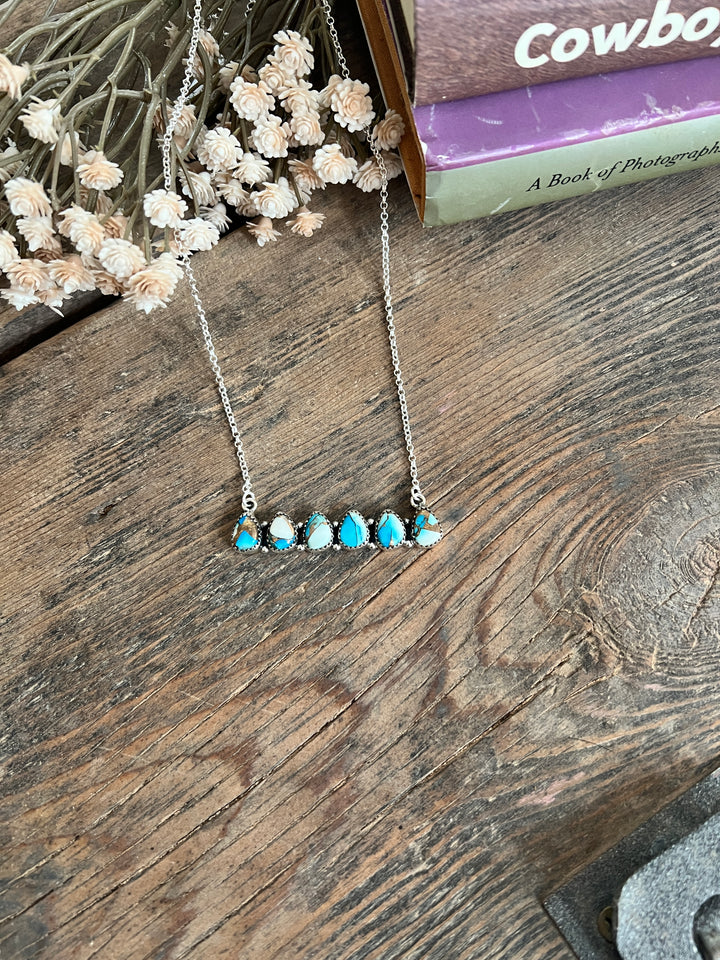 Ice Blue Cluster Bar Sterling Silver Hada Necklace