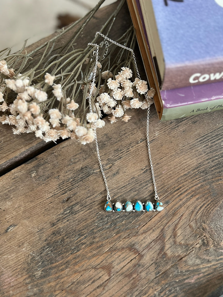 Ice Blue Cluster Bar Sterling Silver Hada Necklace